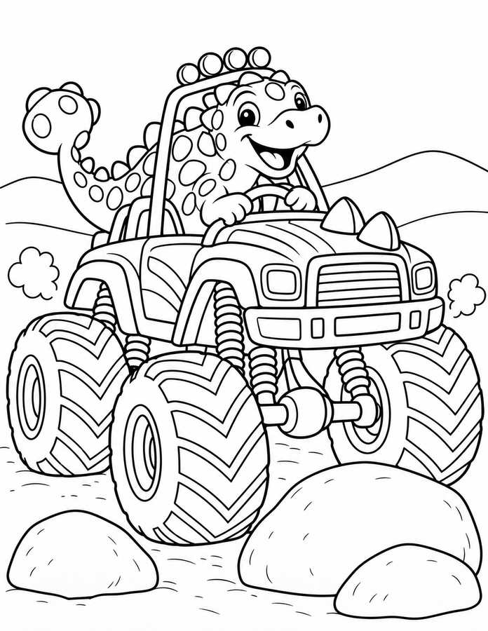 Dinosaur monster truck coloring page sample